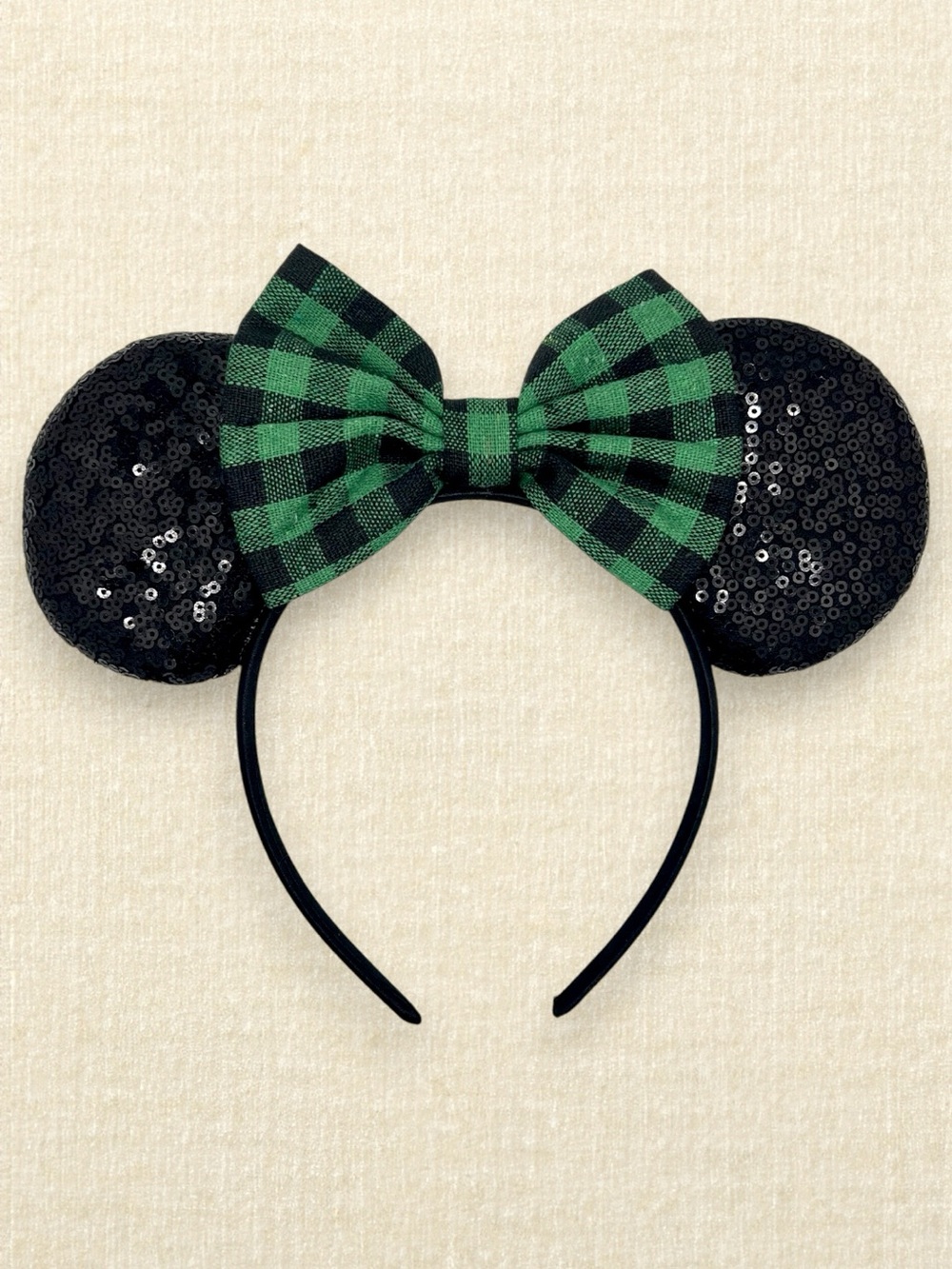 Green Buffalo Plaid Minnie Ears | Disney-Inspired Christmas Mouse Ears